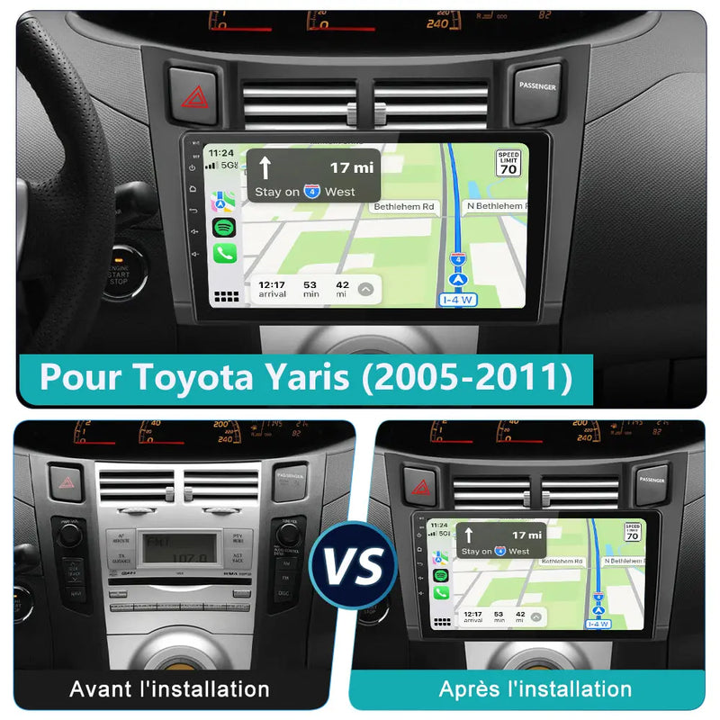 Radio Android Pour Toyota Yaris(2005-2011) Carplay intégré/Android Auto SWC BT AM/FM AWESAFE