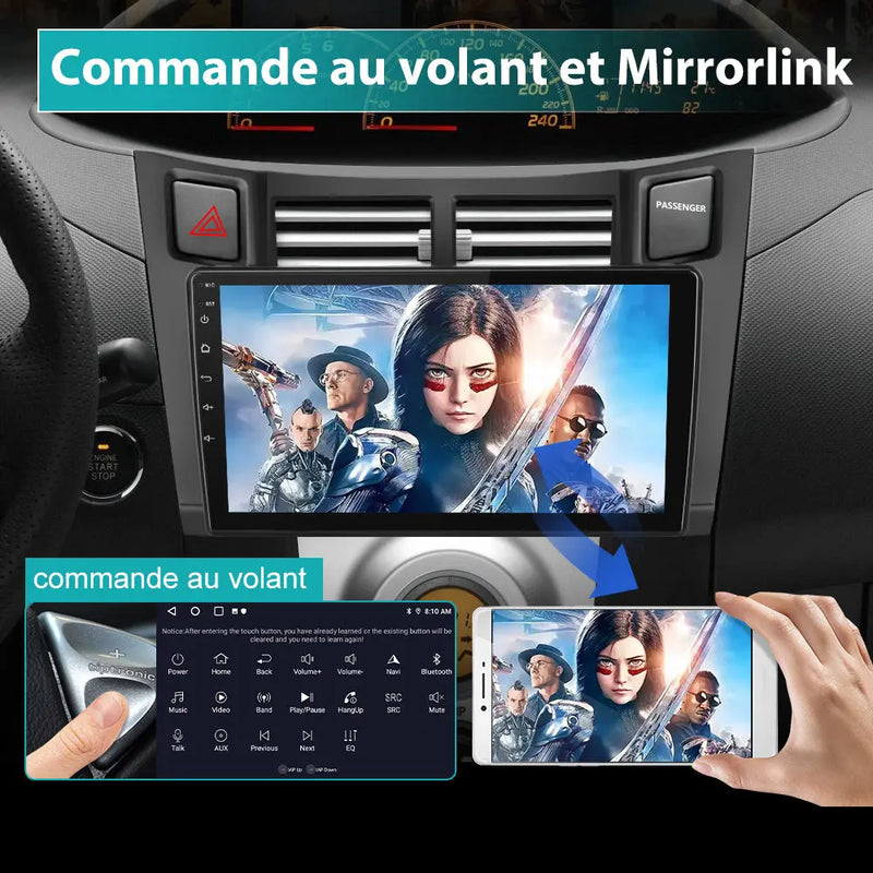 Radio Android Pour Toyota Yaris(2005-2011) Carplay intégré/Android Auto SWC BT AM/FM AWESAFE