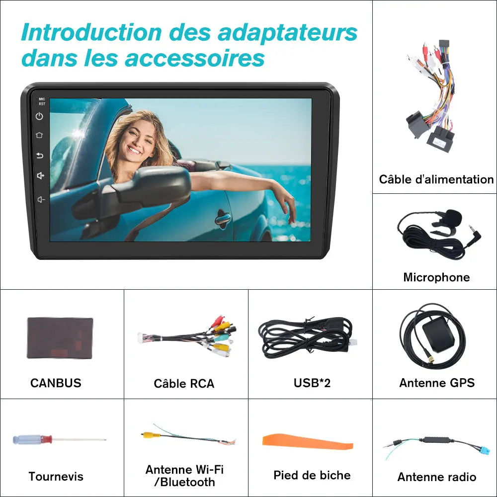 Radio Android Pour Audi A3 (2006-2012) Carplay intégré/Android Auto SWC BT AM/FM AWESAFE