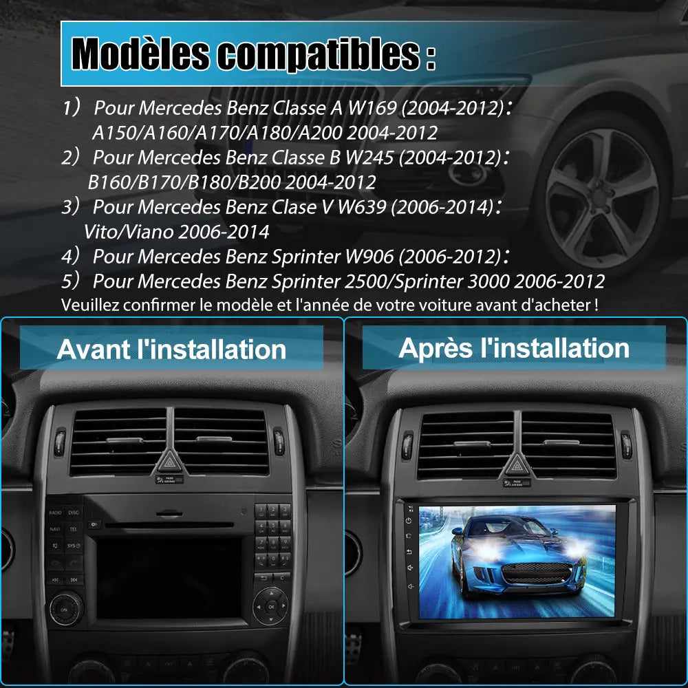 Radio Android Pour Benz intégrée Carplay/Android Auto SWC BT AM/FM AWESAFE