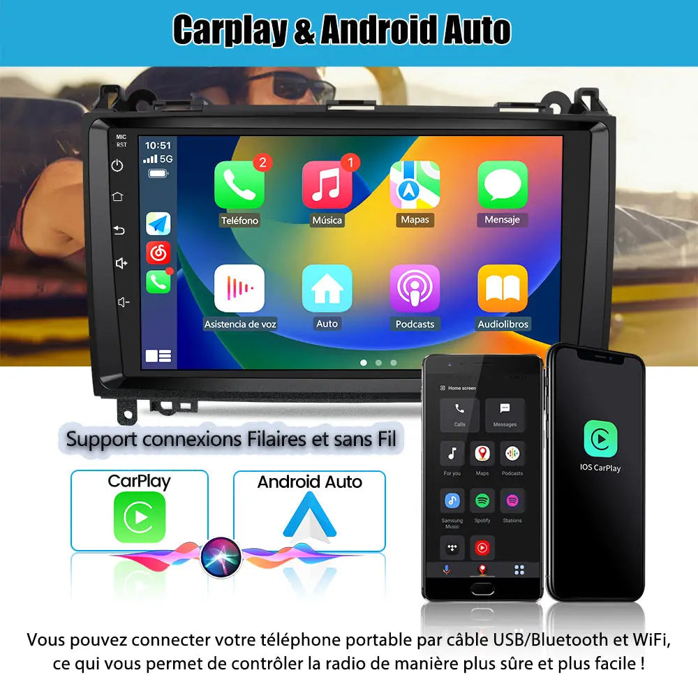 Radio Android Pour Benz intégrée Carplay/Android Auto SWC BT AM/FM AWESAFE