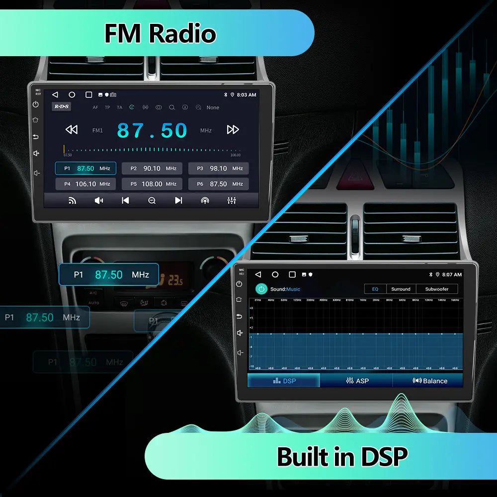 Radio Android Pour Peugeot 307 SW Cc 2002-2013 Carplay intégré/Android Auto SWC BT AM/FM AWESAFE