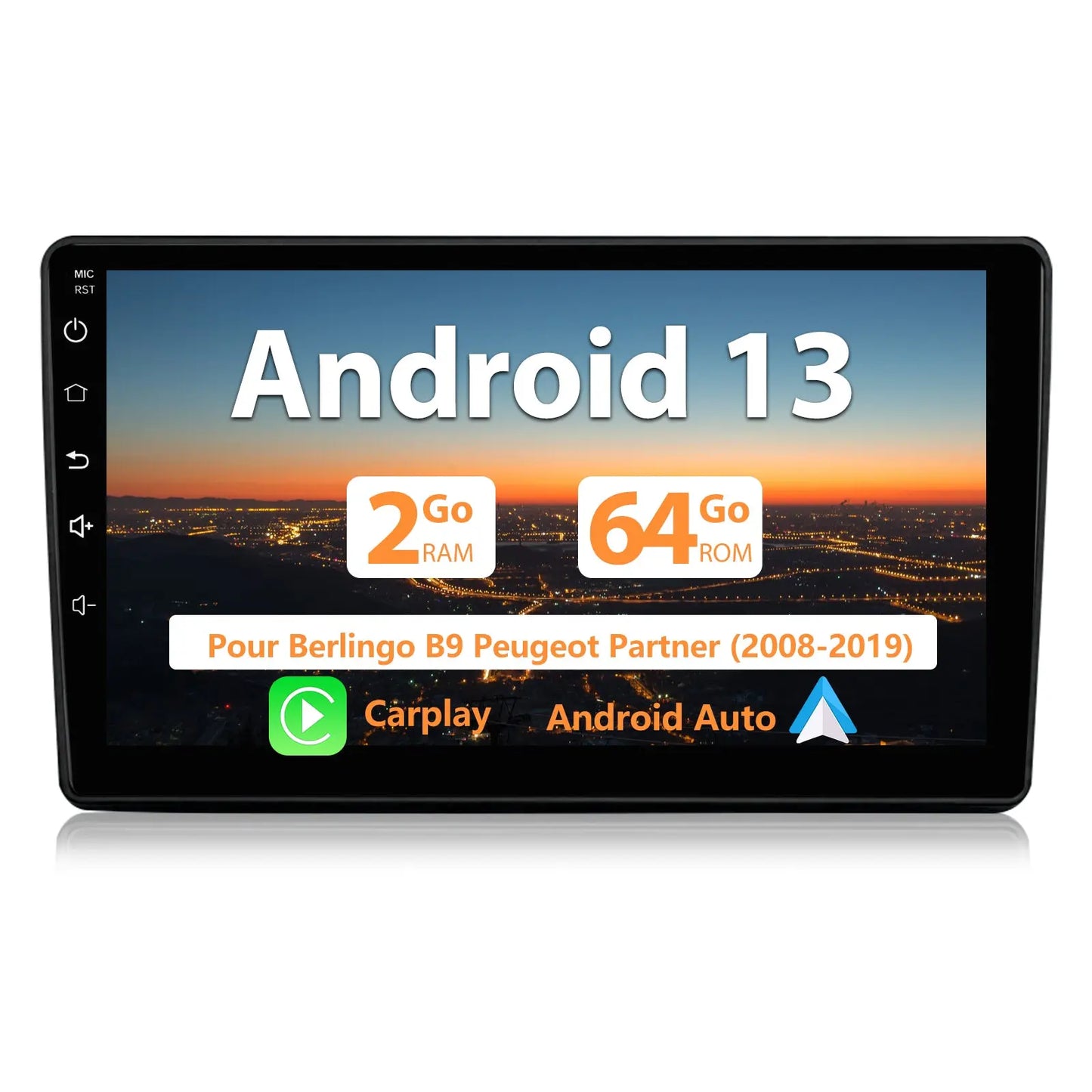 Android Radio Pour Berlingo B9 Peugeot Partner (2008-2019) Construit en Carplay/Android Auto SWC BT AM/FM AWESAFE