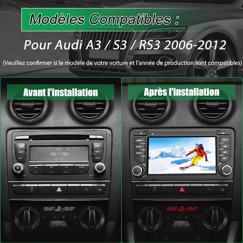 Radio Android Pour Audi A3/S3/RS3 2006-2012 Carplay intégré/Android Auto SWC BT AM/FM AWESAFE