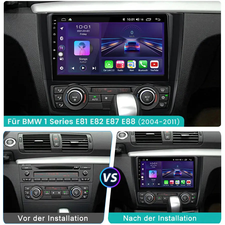 Android-Radio für BMW 1er E81 E82 E87 E88 (2004–2011), integriertes Carplay/Android Auto SWC BT AM/FM GPS-Navigation und WLAN AWESAFE