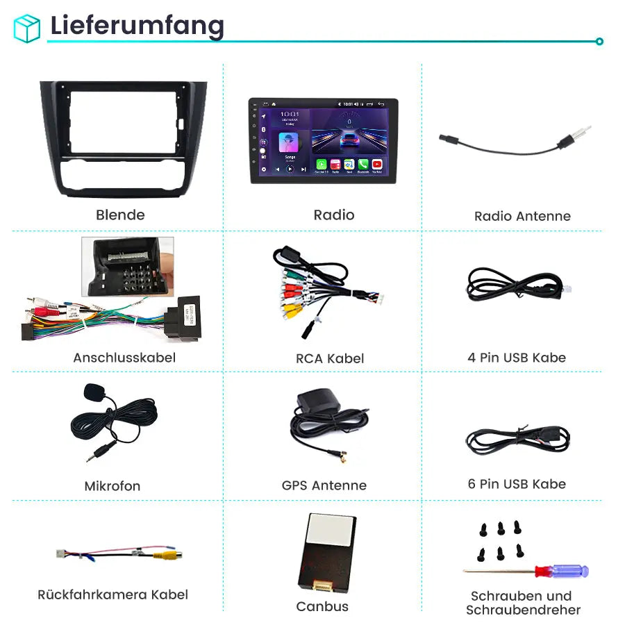 Android-Radio für BMW 1er E81 E82 E87 E88 (2004–2011), integriertes Carplay/Android Auto SWC BT AM/FM GPS-Navigation und WLAN AWESAFE