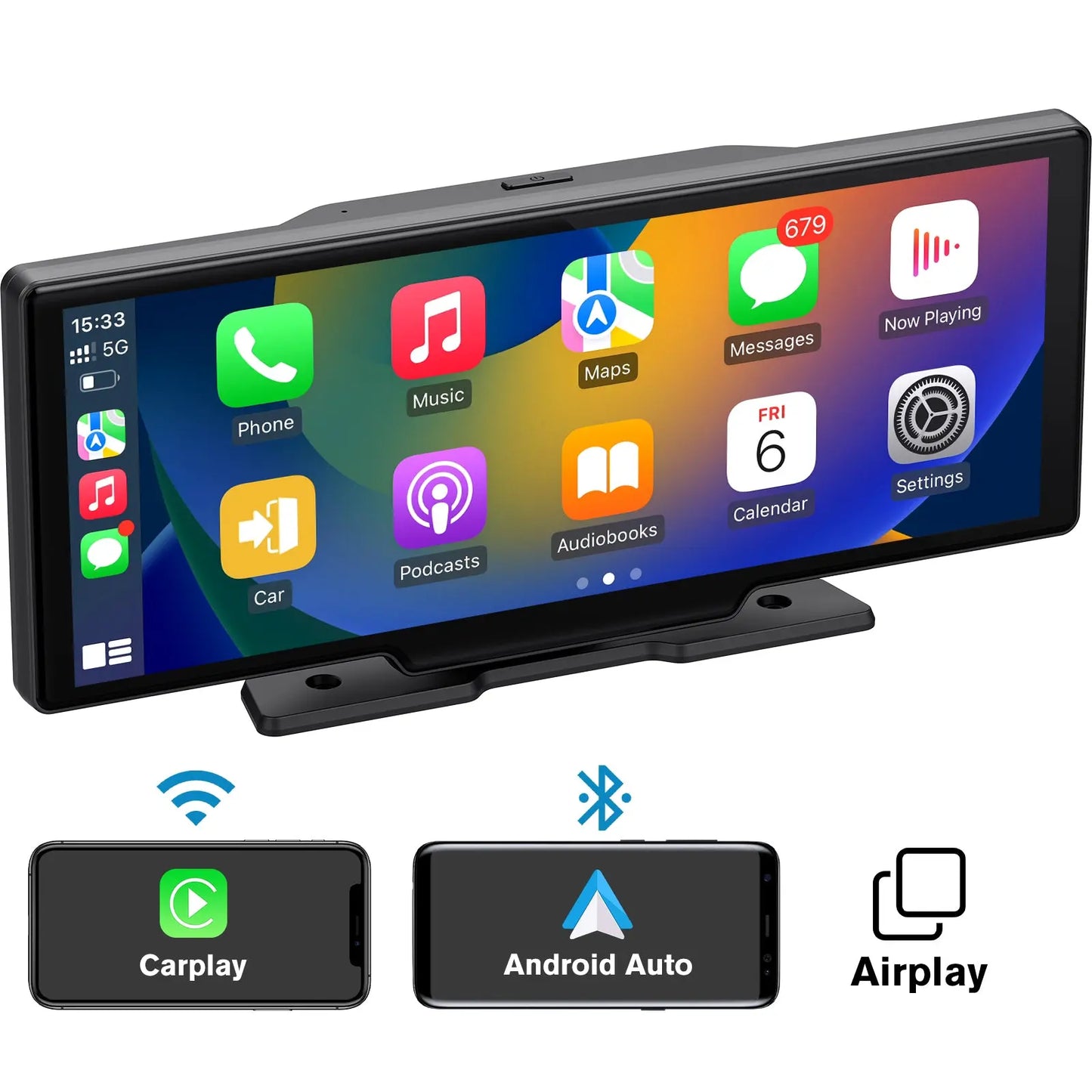 Awesafe 10.25 Inch IPS Touch Screen Wireless Carplay Android Auto Bluetooth Unit Portable Car Radio Stereo with 1080p Backup Camera DVR GPS Navigator AirPlay AUX/FM Googel Siri AWESAFE