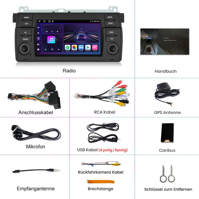 AWESAFE Car Radio for BMW E46 1 Din Android 12 Radio with Navigation/Carplay/Android Auto/Bluetooth/WiFi/FM Radio AWESAFE