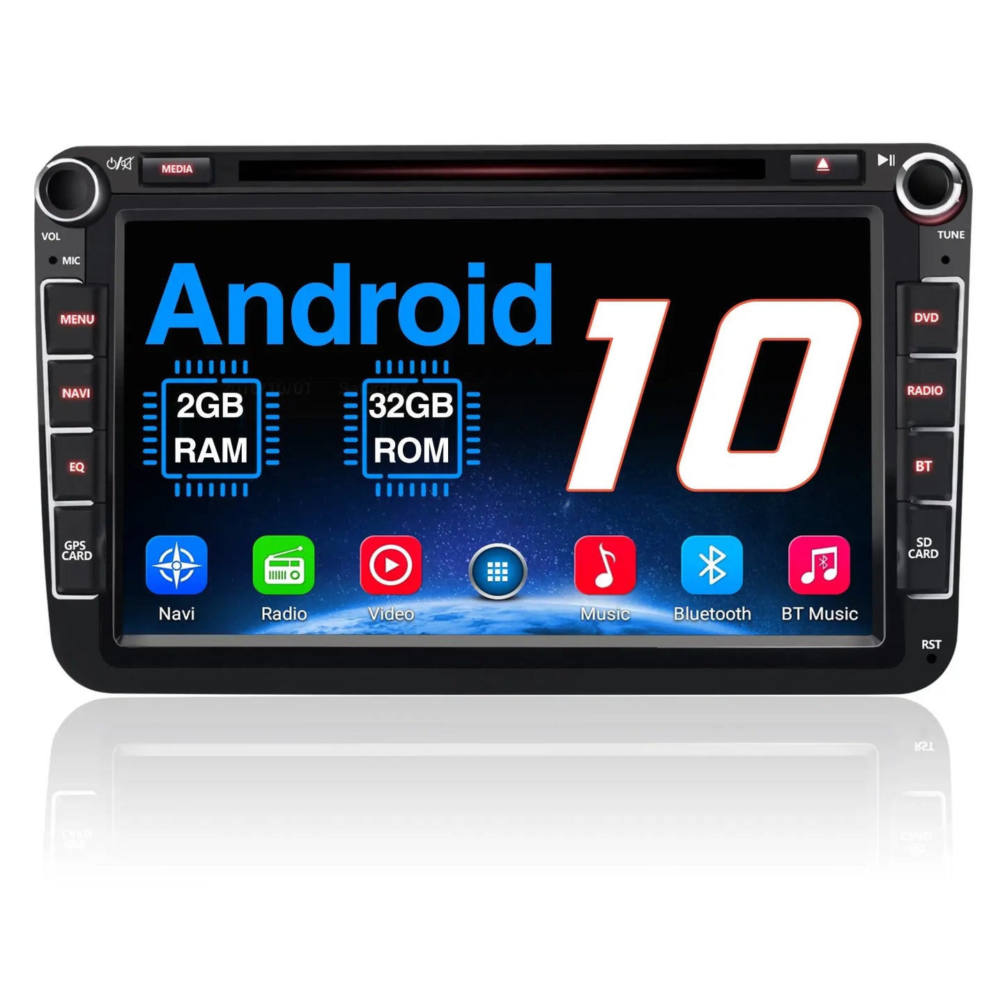 Autoradio für Volkswagen/Seat/Skoda, GPS-Navi, Multimedia-Stereo, integriertes Carplay/Android Auto, SWC, BT, AM/FM, 2 G RAM, 32 G ROM, Haupteinheit AWESAFE