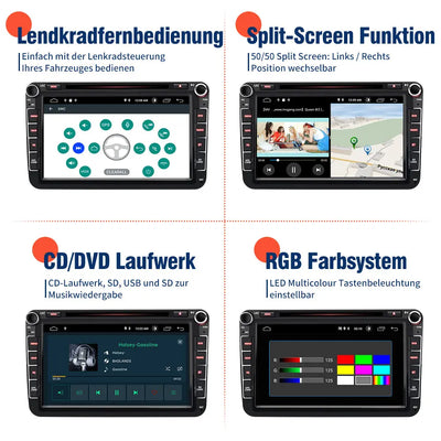 Autoradio für Volkswagen/Seat/Skoda, GPS-Navi, Multimedia-Stereo, integriertes Carplay/Android Auto, SWC, BT, AM/FM, 2 G RAM, 32 G ROM, Haupteinheit AWESAFE