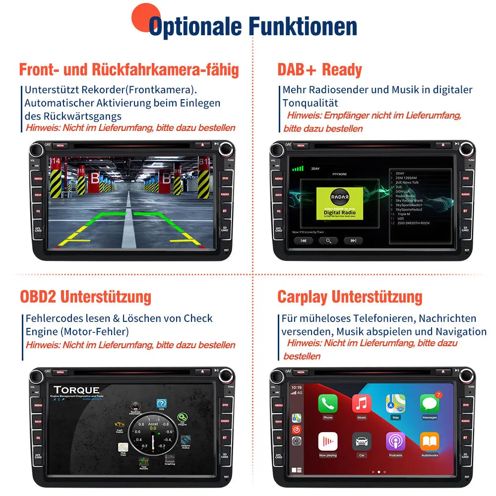 Autoradio für Volkswagen/Seat/Skoda, GPS-Navi, Multimedia-Stereo, integriertes Carplay/Android Auto, SWC, BT, AM/FM, 2 G RAM, 32 G ROM, Haupteinheit AWESAFE