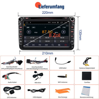 Autoradio für Volkswagen/Seat/Skoda, GPS-Navi, Multimedia-Stereo, integriertes Carplay/Android Auto, SWC, BT, AM/FM, 2 G RAM, 32 G ROM, Haupteinheit AWESAFE