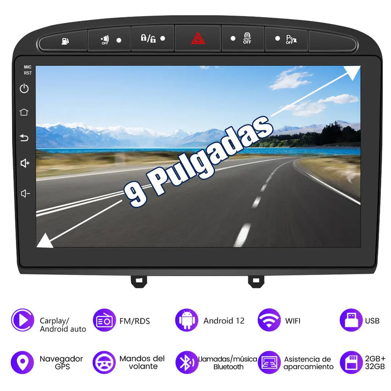 AWESAFE Android 12.0 [2GB+32GB] Radio Coche con Pantalla Táctil 9 Pulgadas para Peugeot 308/408 2007-2013, Autoradio con Carplay/WiFi/Bluetooth/GPS/FM, Admite Mandos Volante y Aparcamiento AWESAFE