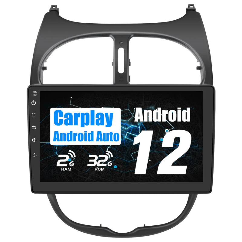 AWESAFE Android 12.0 [2GB+32GB] Radio Coche con Pantalla Táctil 9 Pulgadas para Peugeot 206 2002-2010, Autoradio con Carplay/WiFi/Bluetooth/GPS/FM, Admite Mandos Volante y Aparcamiento AWESAFE