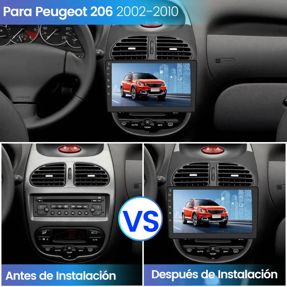 AWESAFE Android 12.0 [2GB+32GB] Radio Coche con Pantalla Táctil 9 Pulgadas para Peugeot 206 2002-2010, Autoradio con Carplay/WiFi/Bluetooth/GPS/FM, Admite Mandos Volante y Aparcamiento AWESAFE