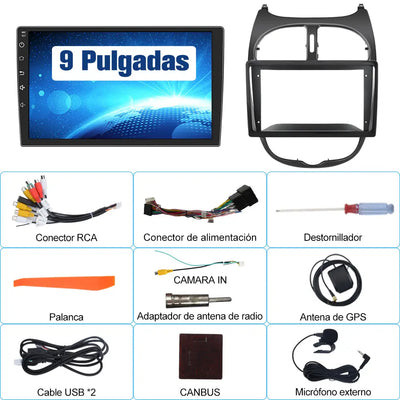 AWESAFE Android 12.0 [2GB+32GB] Radio Coche con Pantalla Táctil 9 Pulgadas para Peugeot 206 2002-2010, Autoradio con Carplay/WiFi/Bluetooth/GPS/FM, Admite Mandos Volante y Aparcamiento AWESAFE