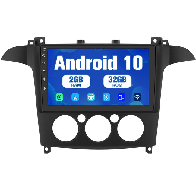 AWESAFE Android 10.0 [2GB+32GB] Radio Coche con Pantalla Táctil 9 Pulgadas para Ford S-MAX 2007-2008, Autoradio con Carplay/WiFi/Bluetooth/GPS/FM, Apoya Mandos Volante y Aparcamiento AWESAFE