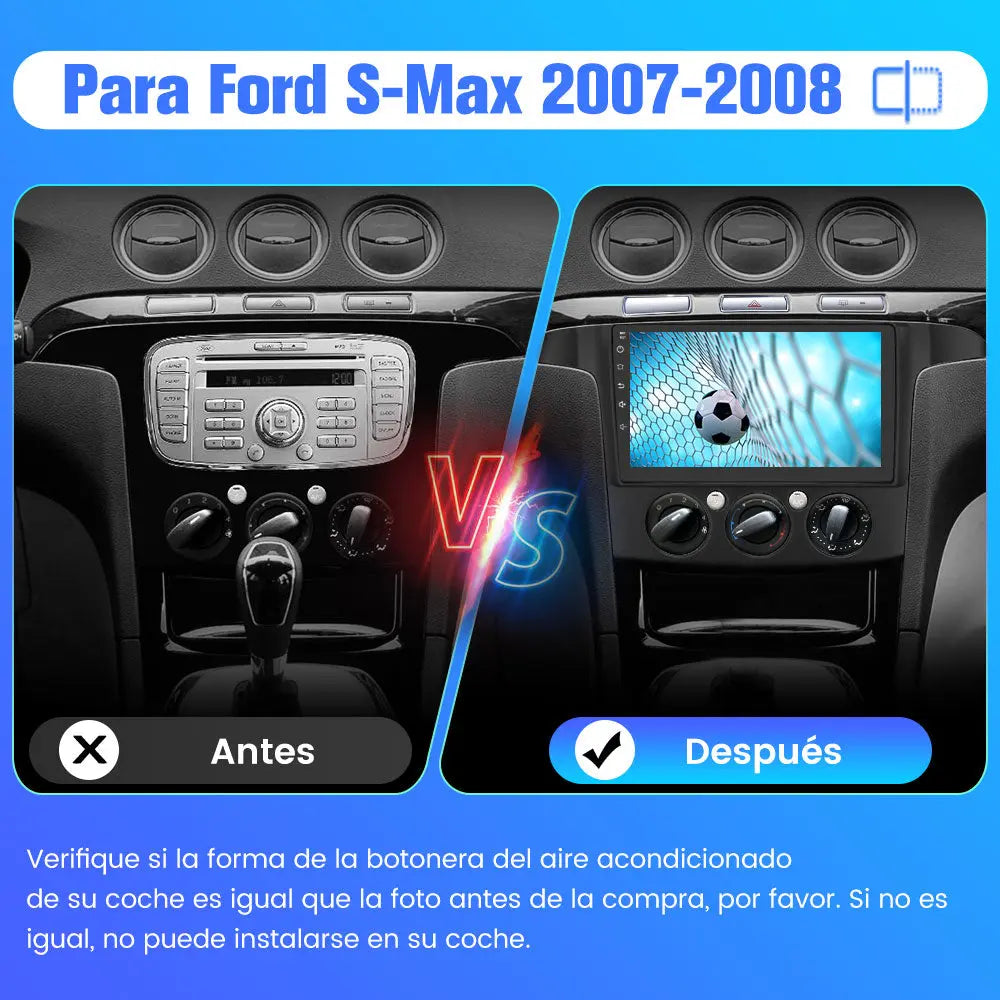 AWESAFE Android 10.0 [2GB+32GB] Radio Coche con Pantalla Táctil 9 Pulgadas para Ford S-MAX 2007-2008, Autoradio con Carplay/WiFi/Bluetooth/GPS/FM, Apoya Mandos Volante y Aparcamiento AWESAFE