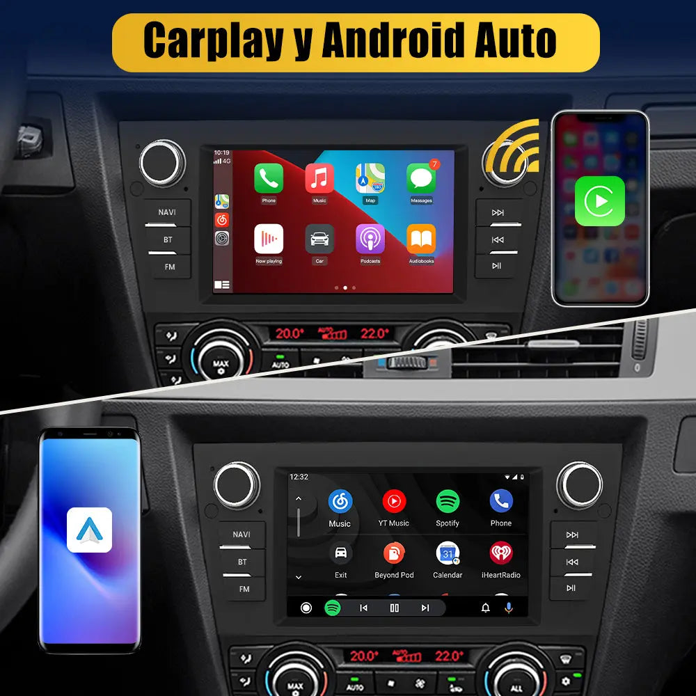 AWESAFE Android 12.0 [2GB+32GB] Radio Coche con Pantalla Táctil 7” para BMW Serie 3 E90/E91/E92/E93, Autoradio con Carplay/Android Auto/Bluetooth/GPS/FM, Apoya Mandos Volante y Aparcamiento AWESAFE