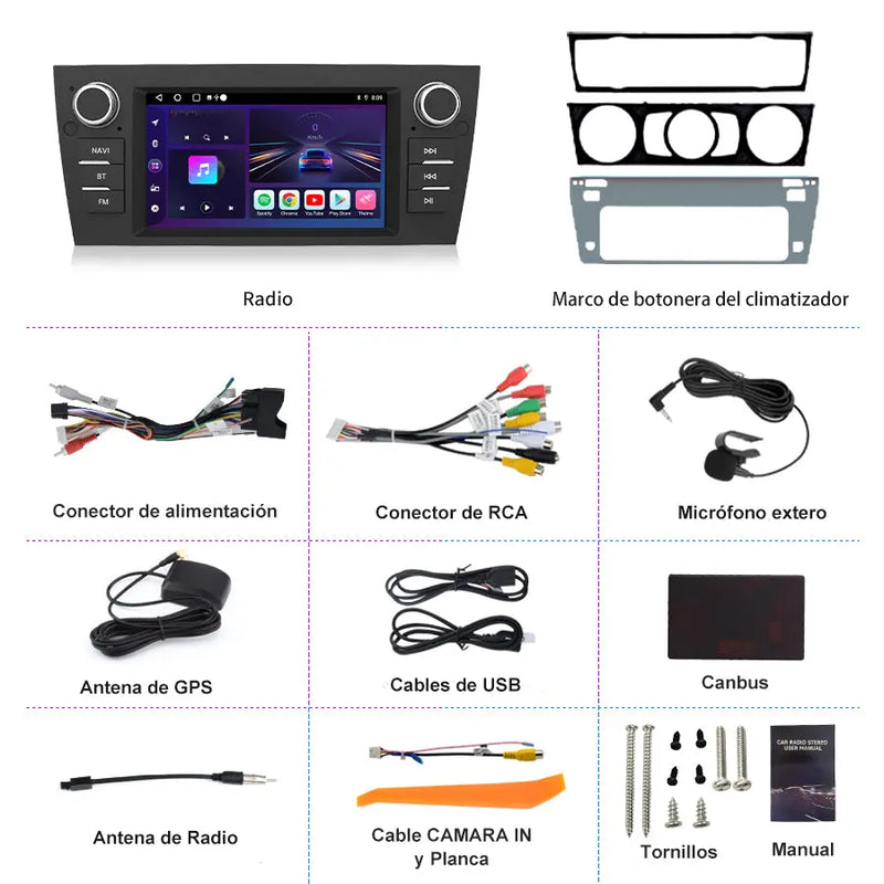 AWESAFE Android 12.0 [2GB+32GB] Radio Coche con Pantalla Táctil 7” para BMW Serie 3 E90/E91/E92/E93, Autoradio con Carplay/Android Auto/Bluetooth/GPS/FM, Apoya Mandos Volante y Aparcamiento AWESAFE