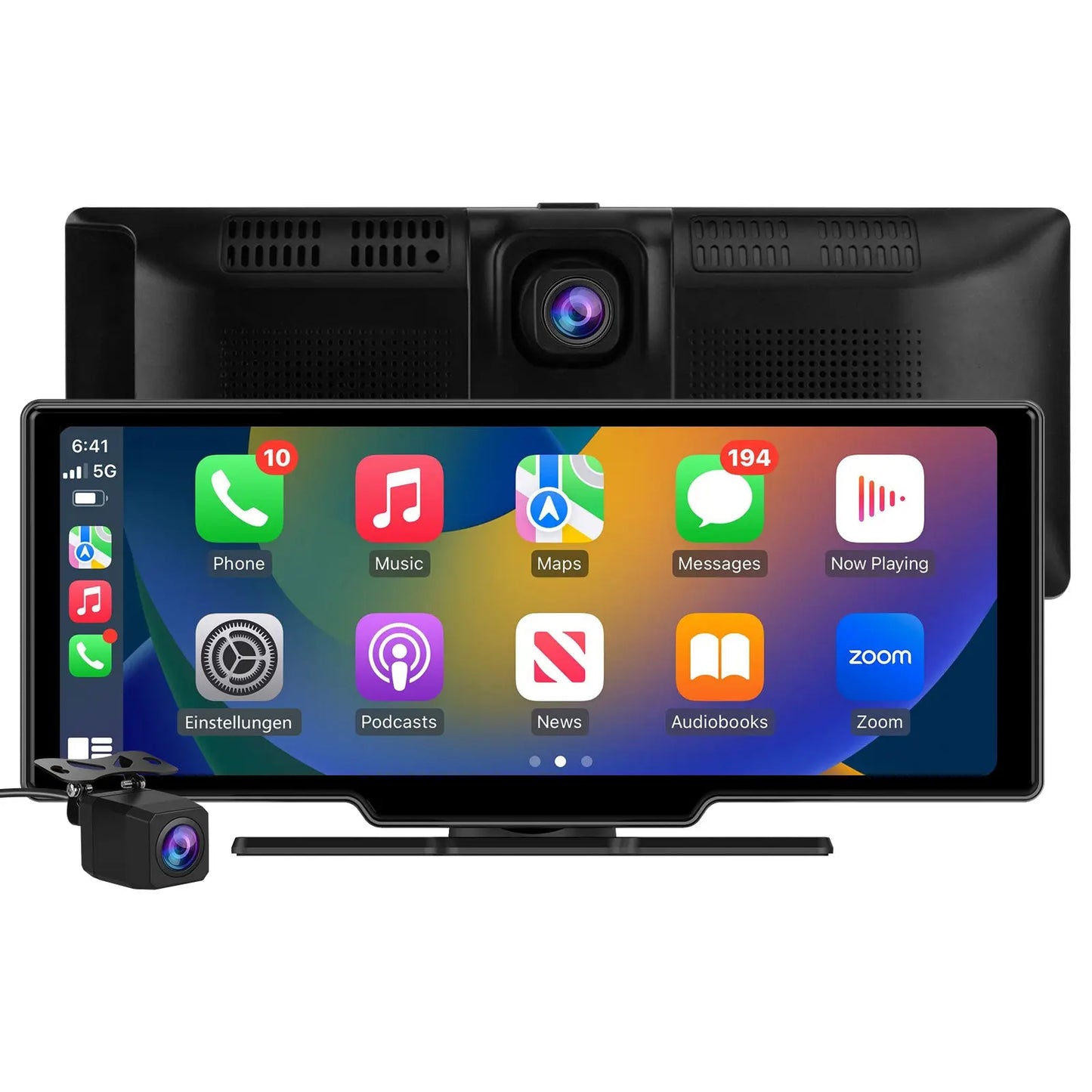 Portable 10.26" Touch Screen Apple Wireless CarPlay Android Auto Car Radio Stereo with Dash Cam, 1080P Backup Camera, Bluetooth, AirPlay, AUX/FM, Google, Siri AWESAFE