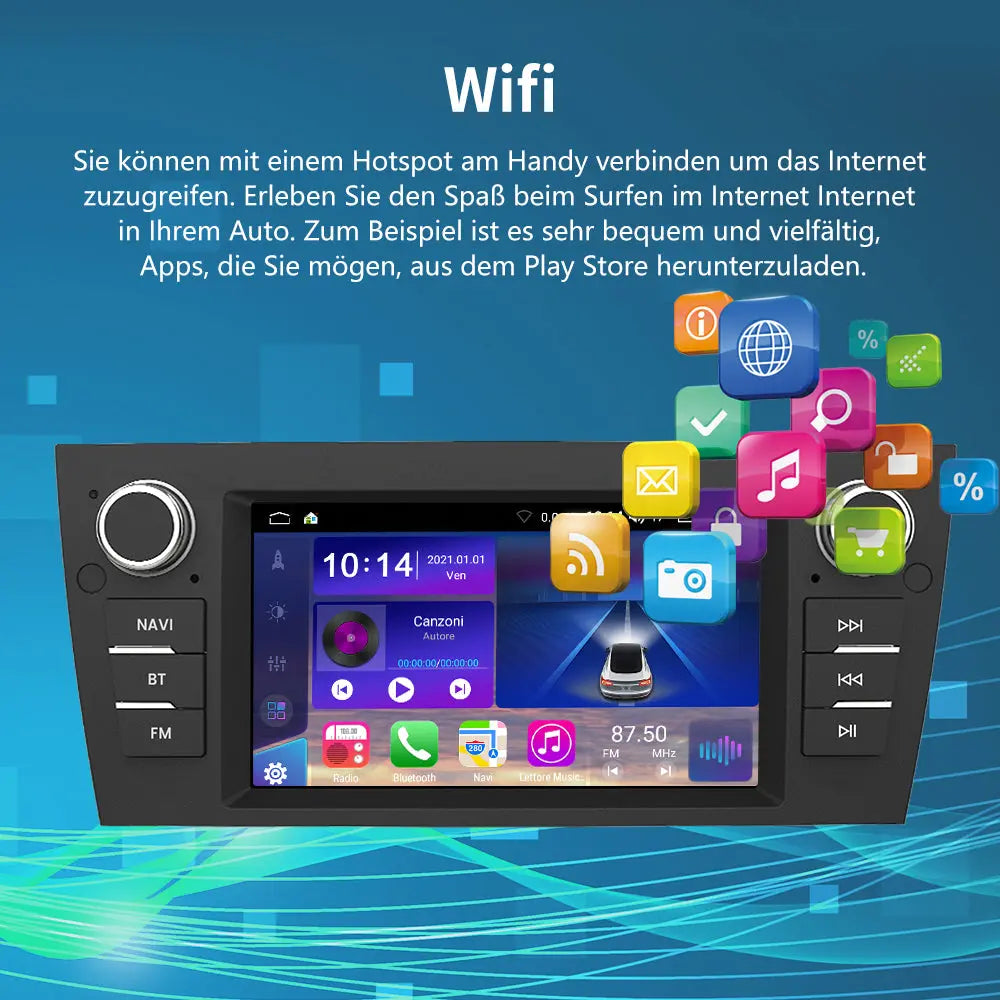 AWESAFE Android 12.0 [2GB+32GB] Car Radio with 7 inch Touch Screen for BMW 3 Series E90/E91/E92/E93, Autoradio with Carplay/Android Auto/Bluetooth/GPS/FM, Supports Steering Wheel and Parking Controls AWESAFE