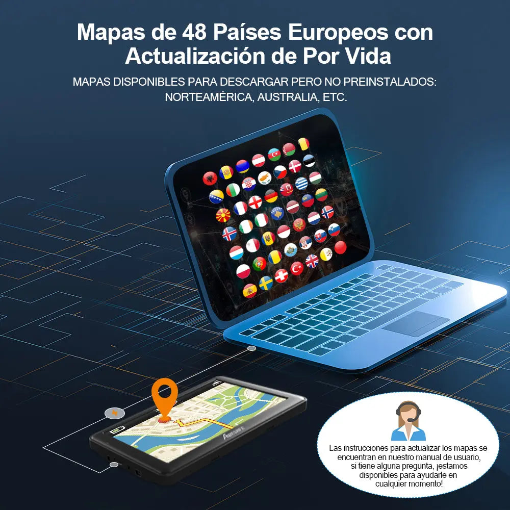 AWESAFE Navegador GPS con Bluetooth para Coches/Camiones/Autocaravana/Autobús/Furgoneta, con Mapas Europeos de 48 Países y 7 Pulgadas Pantalla Táctil AWESAFE