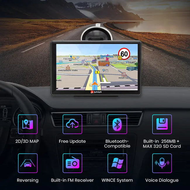 Navegación GPS de 7 pulgadas con Bluetooth, FM, alertas de velocidad y mapas de América del Norte de por vida para vehículos recreativos, camiones y vehículos de 12 y 24 V CC. AWESAFE