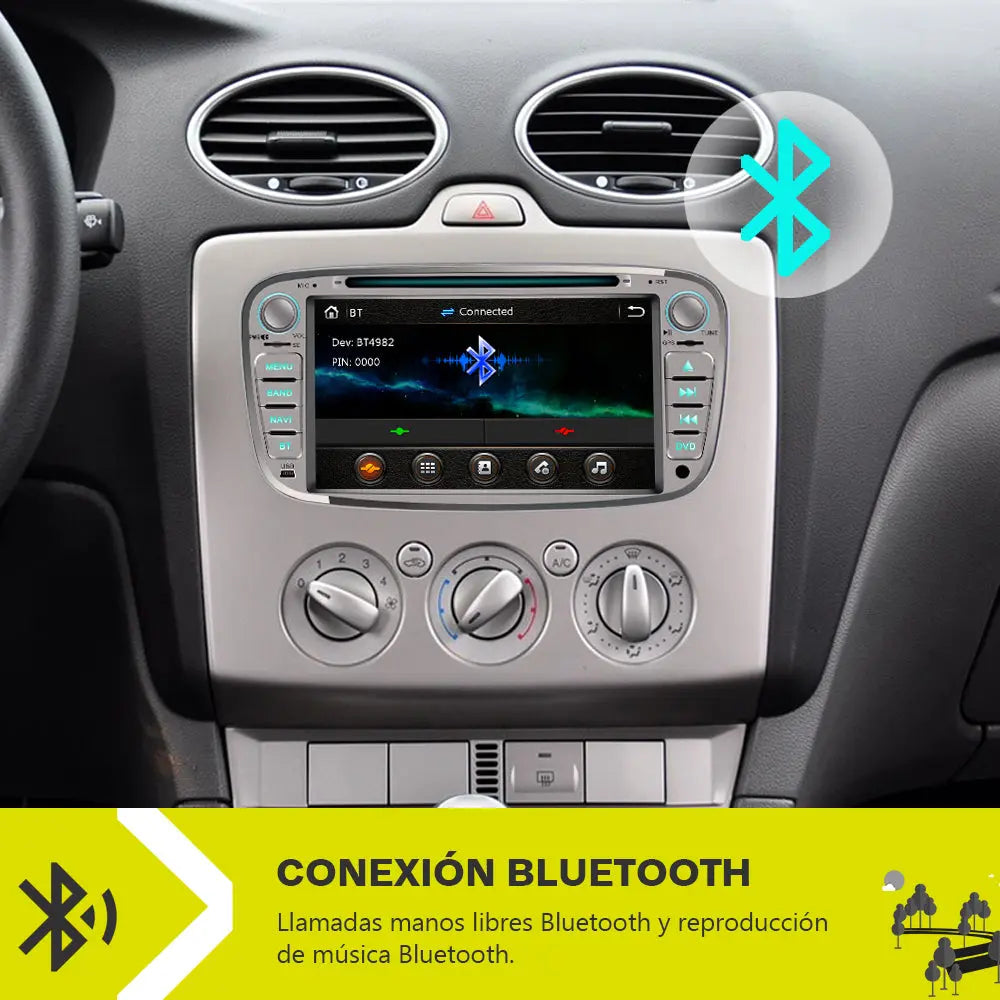 AWESAFE Radio Coche 7 Pulgadas para Ford con Pantalla Táctil 2 DIN, Autoradio de Ford con Bluetooth/GPS/FM/RDS/CD DVD/USB/SD, Admite Mandos Volante, Mirrorlink y Aparcamiento (Plata) AWESAFE
