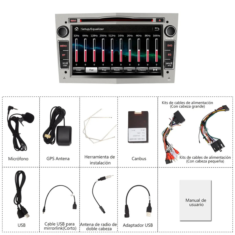 AWESAFE Radio Coche 7 Pulgadas con Pantalla Táctil 2 DIN para Opel, Autoradio con Bluetooth/GPS/FM/RDS/CD DVD/USB/SD, Apoyo Mandos Volante, Mirrorlink y Aparcamiento (Gris) AWESAFE