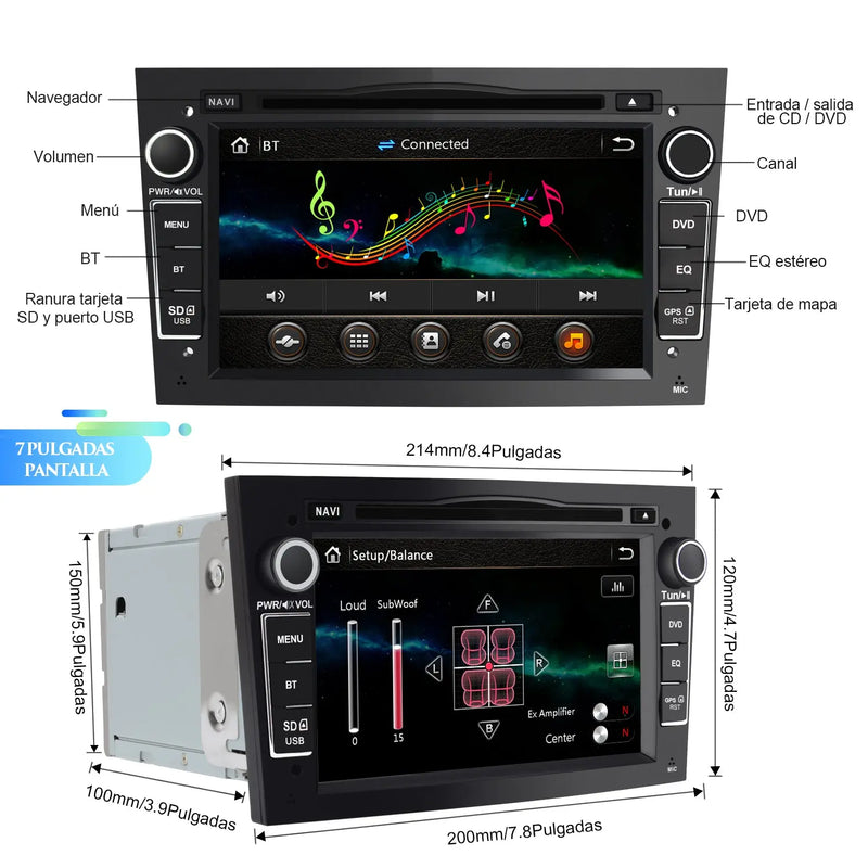 AWESAFE Radio Coche 7 Pulgadas con Pantalla Táctil 2 DIN para Opel, Opel Autoradio con Bluetooth/GPS/FM/RDS/CD DVD/USB/SD, Apoyo Mandos Volante, Mirrorlink y Aparcamiento (Negra) AWESAFE