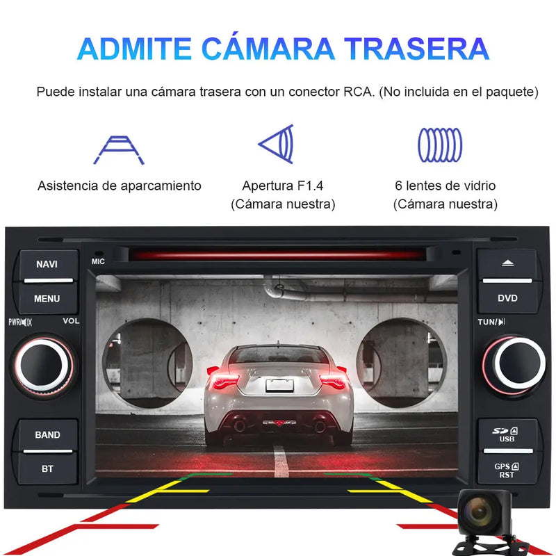 AWESAFE Radio Coche 7 Pulgadas para Ford con Pantalla Táctil 2 DIN, Autoradio de Ford con Bluetooth/GPS/FM/RDS/CD DVD/USB/SD, Apoyo Mandos Volante, Mirrorlink y Aparcamiento (Negra) AWESAFE