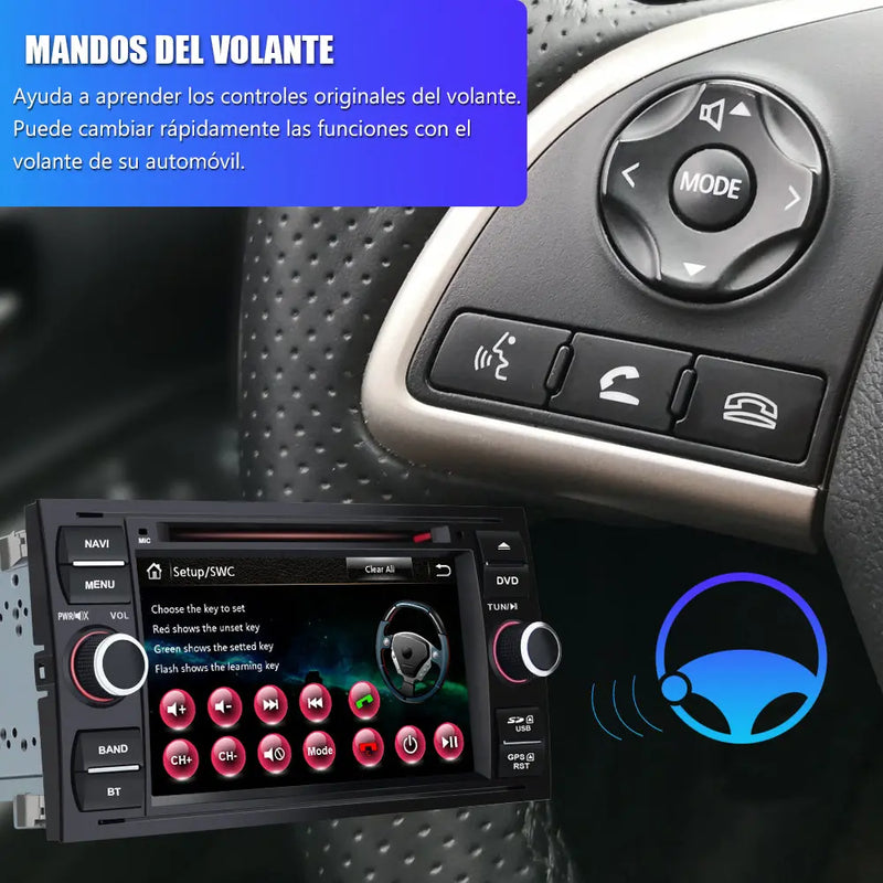 AWESAFE Radio Coche 7 Pulgadas para Ford con Pantalla Táctil 2 DIN, Autoradio de Ford con Bluetooth/GPS/FM/RDS/CD DVD/USB/SD, Apoyo Mandos Volante, Mirrorlink y Aparcamiento (Negra) AWESAFE