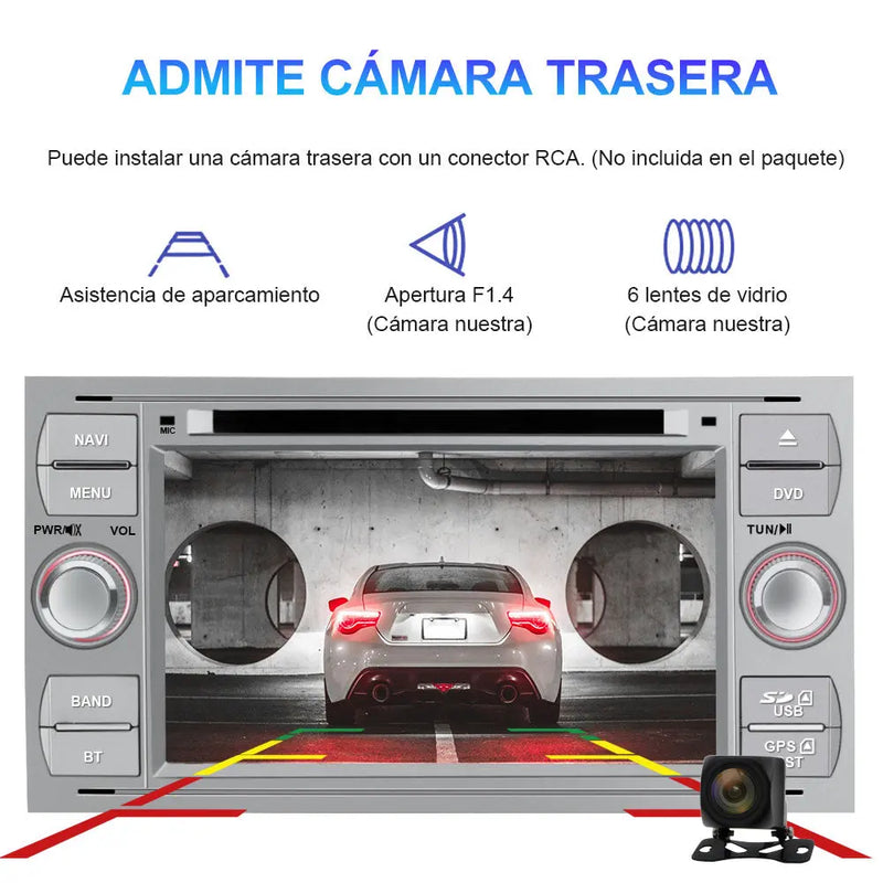 AWESAFE Radio Coche 7 Pulgadas para Ford con Pantalla Táctil 2 DIN, Autoradio de Ford con Bluetooth/GPS/FM/RDS/CD DVD/USB/SD, Apoyo Mandos Volante, Mirrorlink y Aparcamiento (Plata) AWESAFE