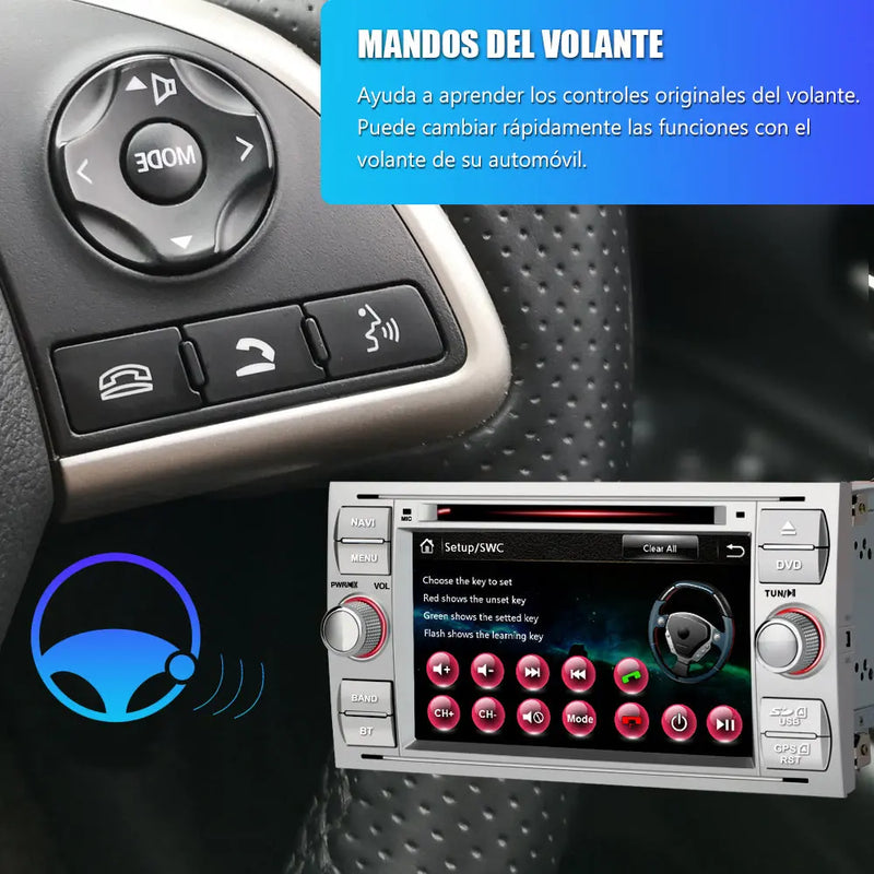 AWESAFE Radio Coche 7 Pulgadas para Ford con Pantalla Táctil 2 DIN, Autoradio de Ford con Bluetooth/GPS/FM/RDS/CD DVD/USB/SD, Apoyo Mandos Volante, Mirrorlink y Aparcamiento (Plata) AWESAFE