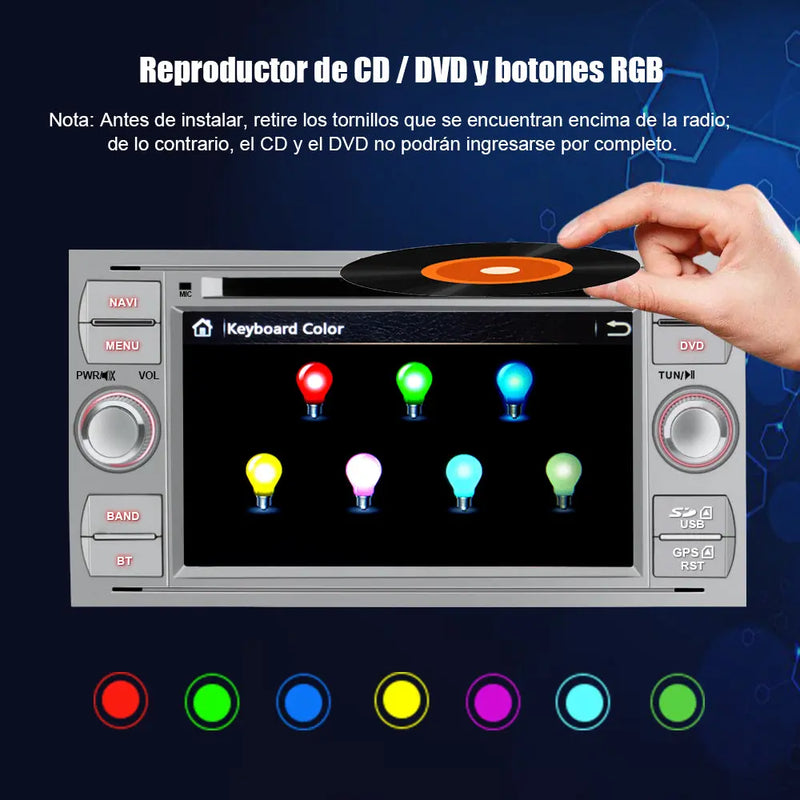 AWESAFE Radio Coche 7 Pulgadas para Ford con Pantalla Táctil 2 DIN, Autoradio de Ford con Bluetooth/GPS/FM/RDS/CD DVD/USB/SD, Apoyo Mandos Volante, Mirrorlink y Aparcamiento (Plata) AWESAFE