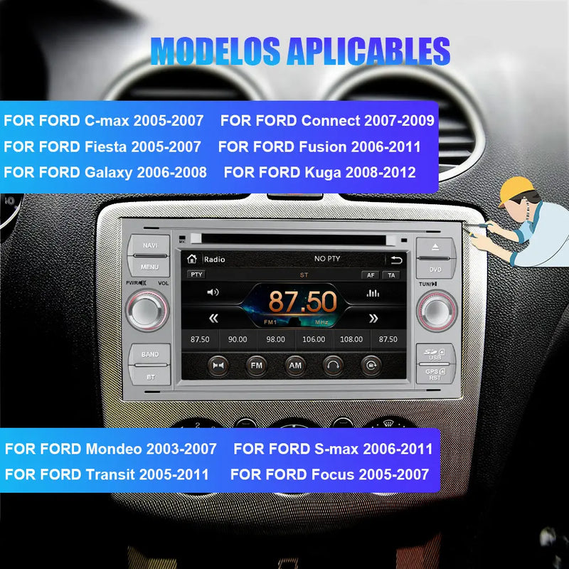 AWESAFE Radio Coche 7 Pulgadas para Ford con Pantalla Táctil 2 DIN, Autoradio de Ford con Bluetooth/GPS/FM/RDS/CD DVD/USB/SD, Apoyo Mandos Volante, Mirrorlink y Aparcamiento (Plata) AWESAFE