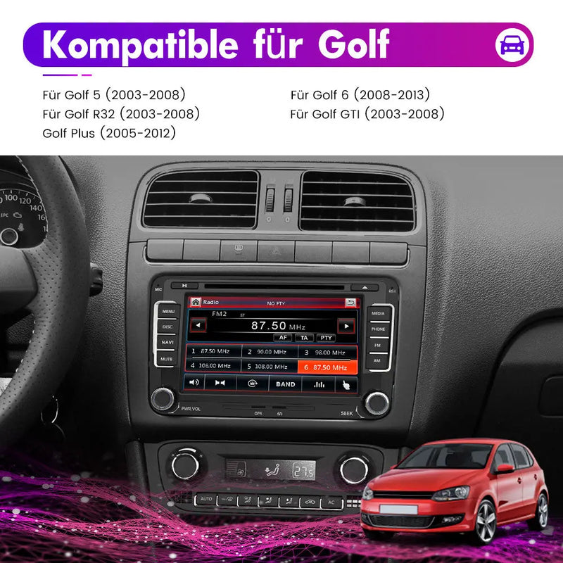 AWESAFE Car Radio with 2 DIN Touch Screen for VW Golf, Autoradio 7 Inch with Bluetooth/GPS/FM/RDS/CD DVD/USB/SD, Support Steering Wheel Controls, Mirrorlink and GPS Navigation AWESAFE