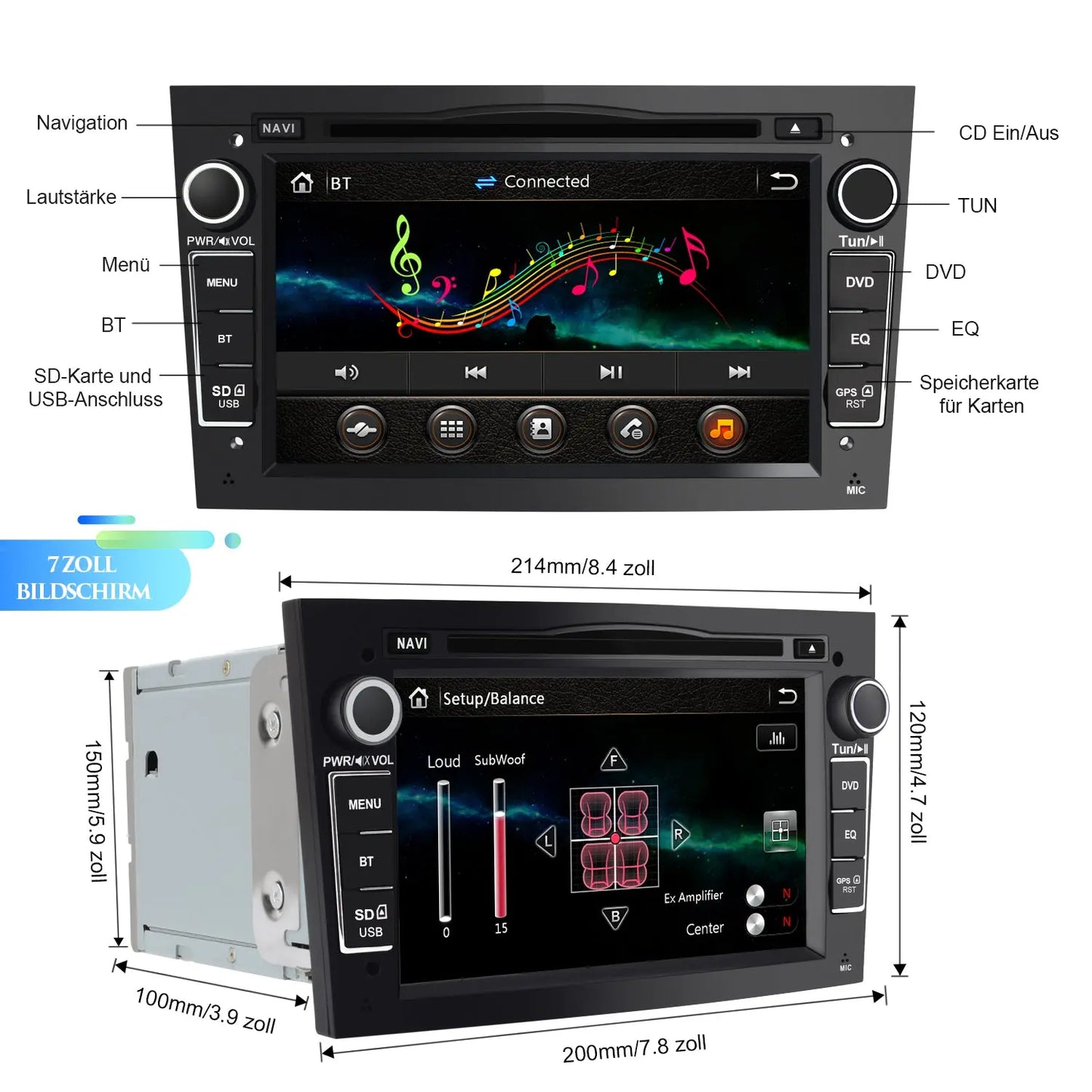 AWESAFE Car Radio 7 Inch with 2 DIN Touch Screen for Opel, Opel Autoradio with Bluetooth/GPS/FM/RDS/CD DVD/USB/SD, Support Steering Wheel Controls, Mirrorlink and Parking （black） AWESAFE