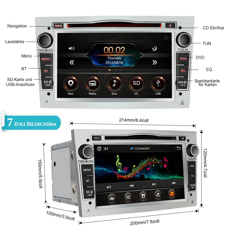 AWESAFE Car Radio 7 Inch with 2 DIN Touch Screen for Opel, Opel Autoradio with Bluetooth/GPS/FM/RDS/CD DVD/USB/SD, Support Steering Wheel Controls, Mirrorlink and Parking （white） AWESAFE
