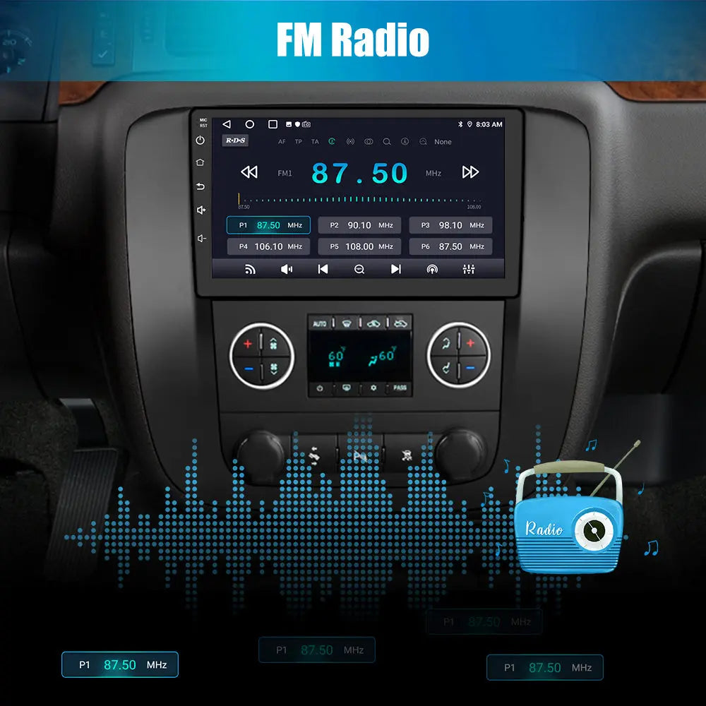 Andriod Car Radio Stereo for GMC Yukon 2007-2013 & Chevrolet Tahoe/Suburban 2007-2013 Built in Wireless Carplay Android Auto 2GB+64GB GPS Navigation & WiFi 10 inch. AWESAFE