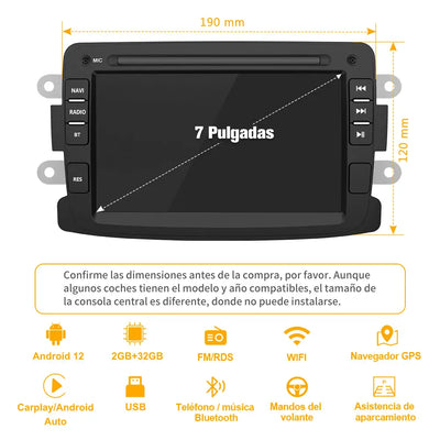 AWESAFE Android 12.0 [2GB+32GB] Radio Coche con Pantalla Táctil 7 Pulgadas, Autoradio para Renault Dacia Sandero/Duster/Logan/Captur/Lodgy/Dokker/Symbol,con Carplay y Android Auto AWESAFE