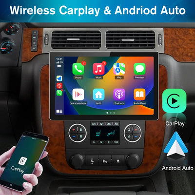 AWESAFE Android 12 Car Radio Stereo for GMC Yukon 2007-2013 & Chevy Silverado/Suburhan/Tahoe 2007-2013 with Built-in Wireless Apple CarPlay & Android Auto AWESAFE