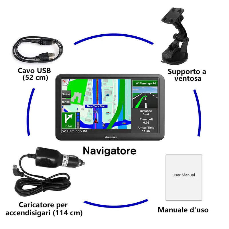 AWESAFE Navigatore7 Pollici Navigatore AutoPossiamo usarlo per Auto /Camion / Pedoni/ Biciclette /Emergenza / Autobus / Taxi AWESAFE