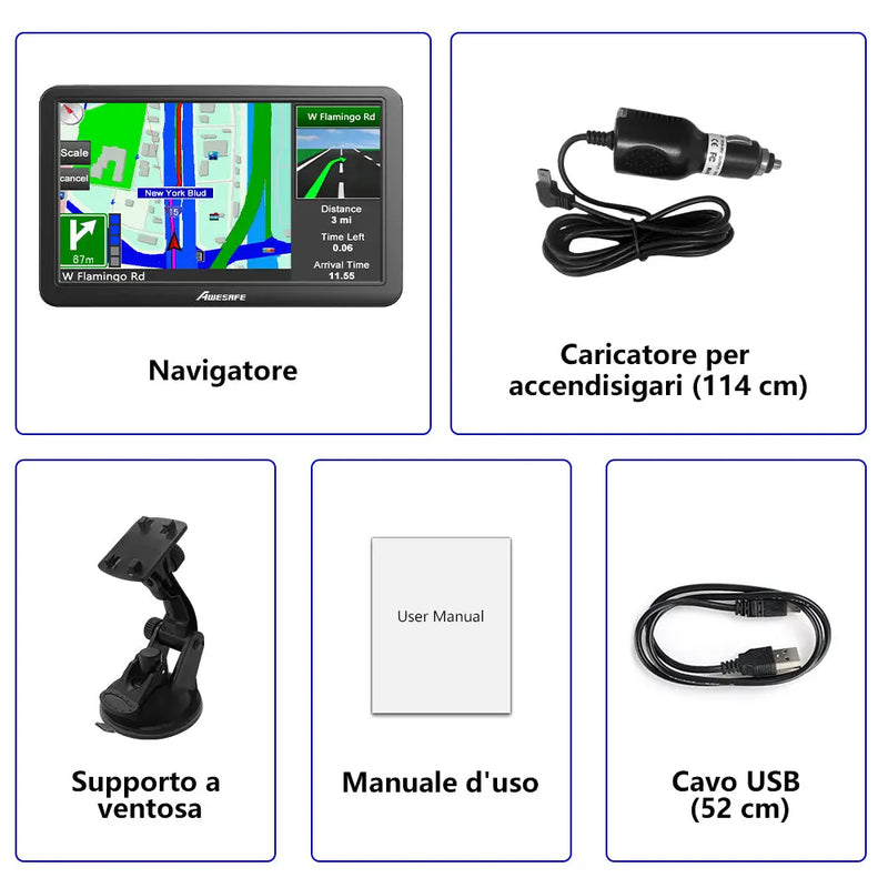 AWESAFE Navigatore7 Pollici Navigatore AutoPossiamo usarlo per Auto /Camion / Pedoni/ Biciclette /Emergenza / Autobus / Taxi AWESAFE