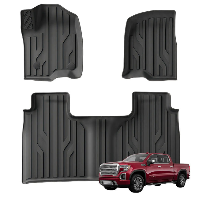 Weatherbeater Floor Mats | Fits 2019-2024 Chevrolet Silverado & 2019-2025 GMC Sierra 1500 Crew Cab & 2020-2025 GMC Sierra 2500HD 3500HD Crew Cab,All Weather Custom Fit Heavy Duty Floor Liners AWESAFE