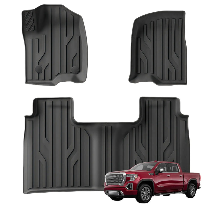 Weatherbeater Floor Mats | Fits 2019-2024 Chevrolet Silverado & 2019-2025 GMC Sierra 1500 Crew Cab & 2020-2025 GMC Sierra 2500HD 3500HD Crew Cab,All Weather Custom Fit Heavy Duty Floor Liners AWESAFE