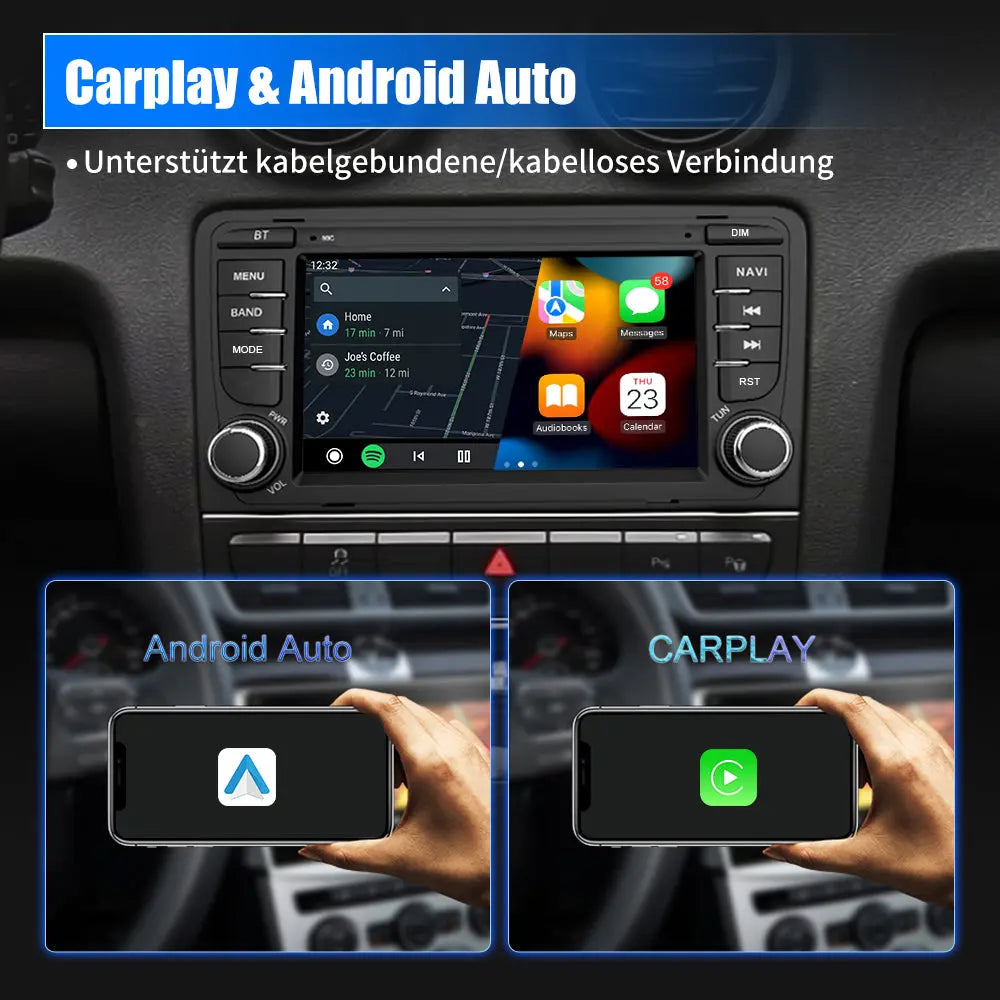 Autoradio 7 Pouces Pour Audi A3 S3 RS3 2003-2012 - CarPlay & Android Auto Sans Fil, Bluetooth, Écran Tactile