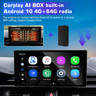Wireless Carplay AI Box for OEM Wired Carplay Cars, Android 10 4G+ 64GB Multimedia Player Carplay Wireless Black Adapter with GPS WiFi Split Screen Google Play for Honda Jeep Chevy Ford Toyota AWESAFE