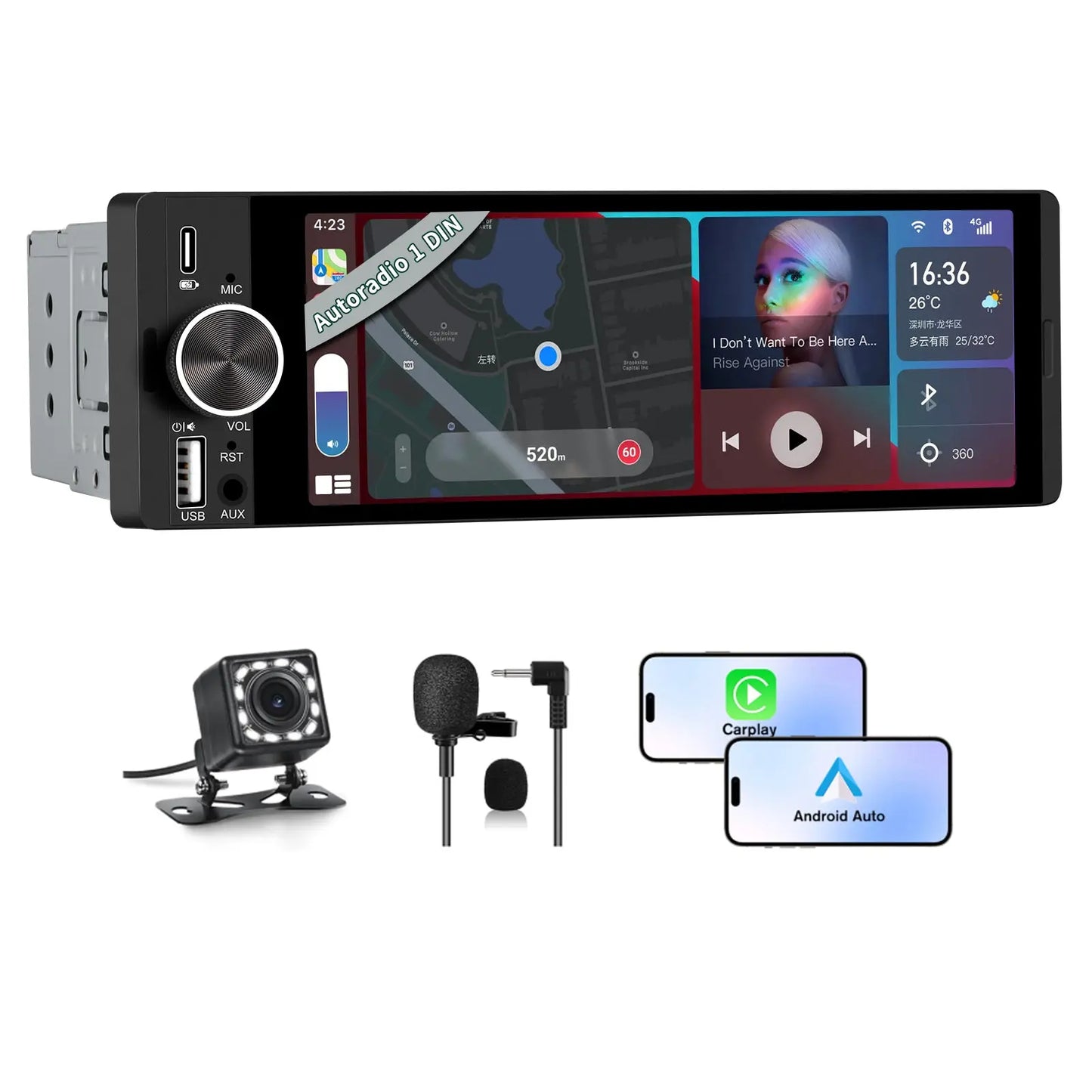 Wireless Smart Touchscreen Display 6.36'' | Bluetooth | Voice Control | HD Multimedia Screen AWESAFE